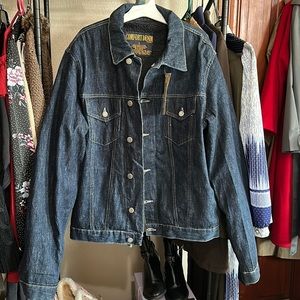 Men’s Comfort Denim Jean Jacket Dark Blue Size Large